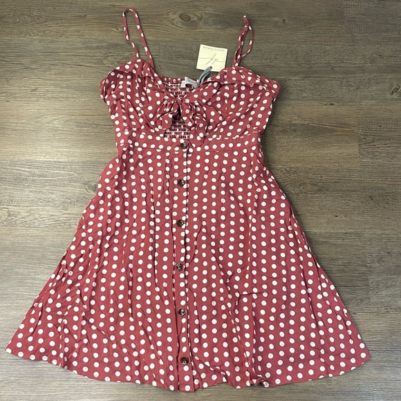 Dress Forum Dresses & Skirts - Dress Forum Womens Rust/White Polka Dot Spaghetti Strap Peek a Boo Front Dress S